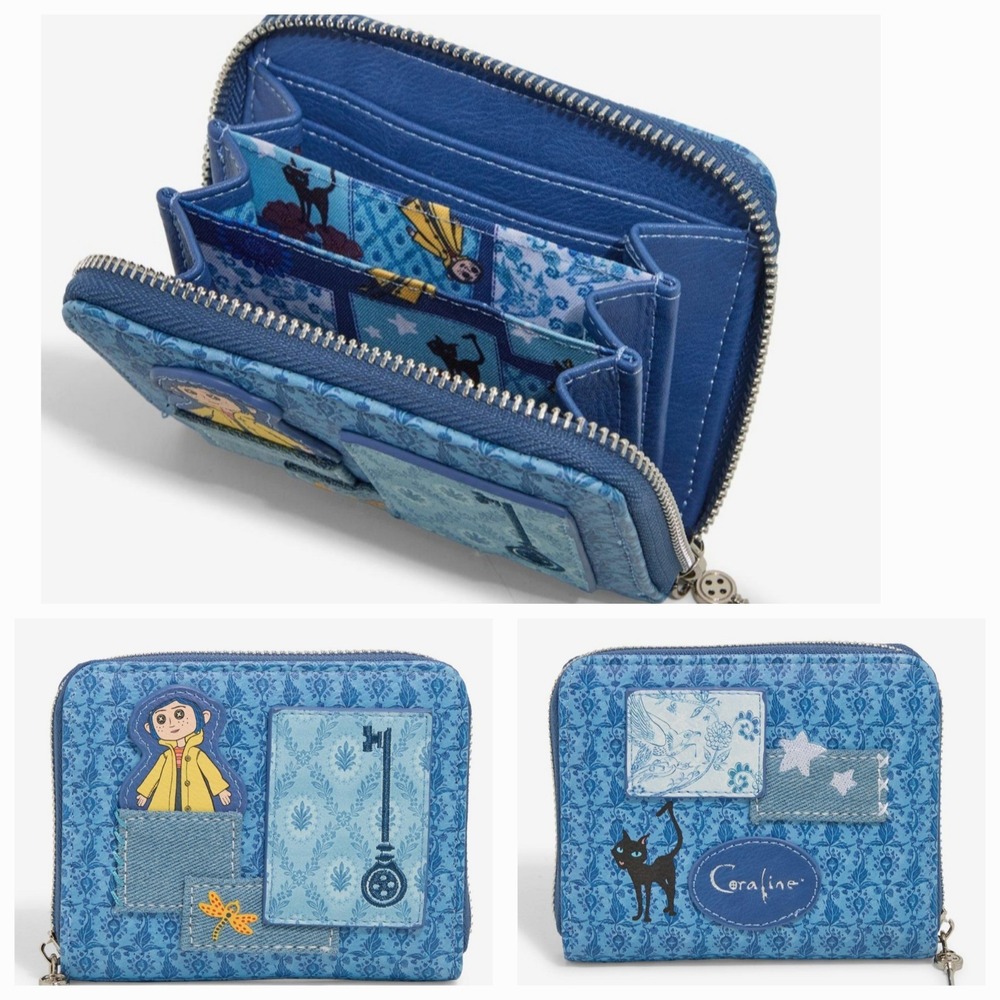 Loungefly Coraline Denim Backpack & Wallet Set Cosplay Patchwork Bag - Picture 2 of 10